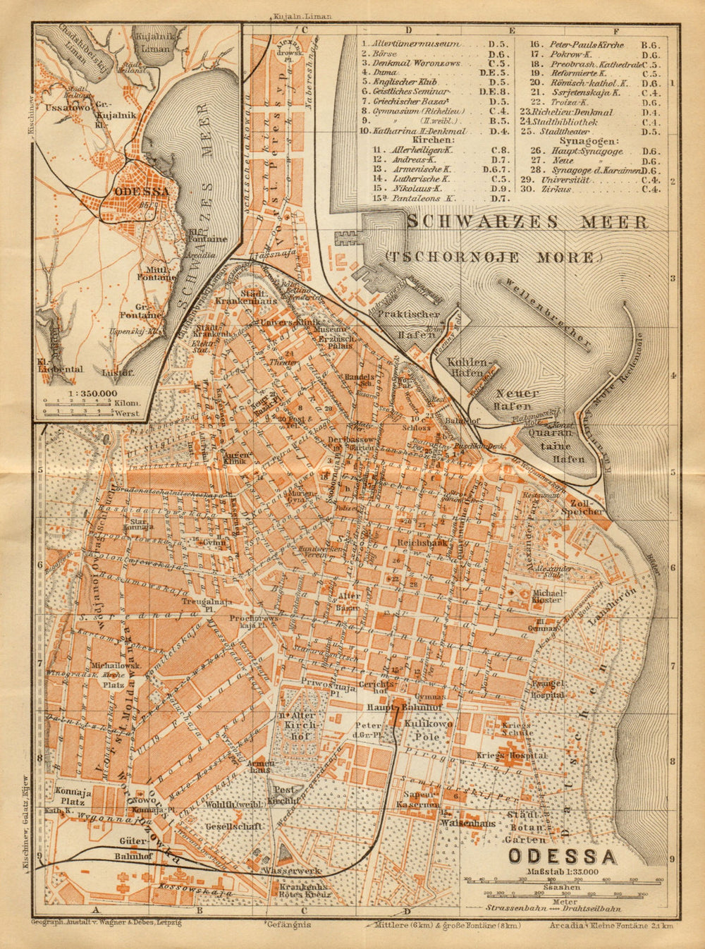 Odessa town/city plan. Ukraine. BAEDEKER 1912 old antique map chart