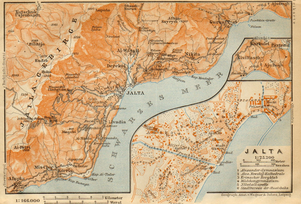 Yalta town/city plan. Ukraine. Jalta. BAEDEKER 1912 old antique map chart