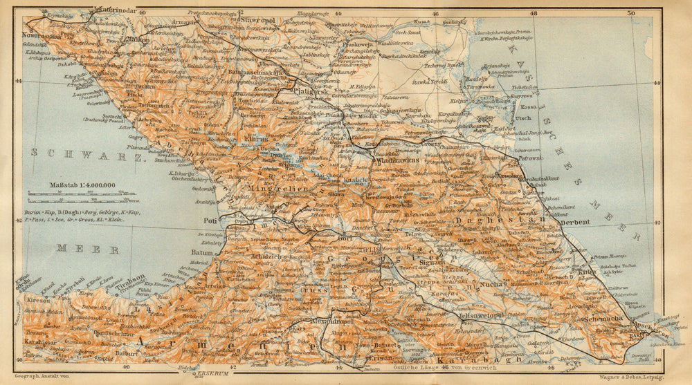 Caucasus. Armenia, Georgia, Azerbaijan & Russian South. BAEDEKER 1912 old map