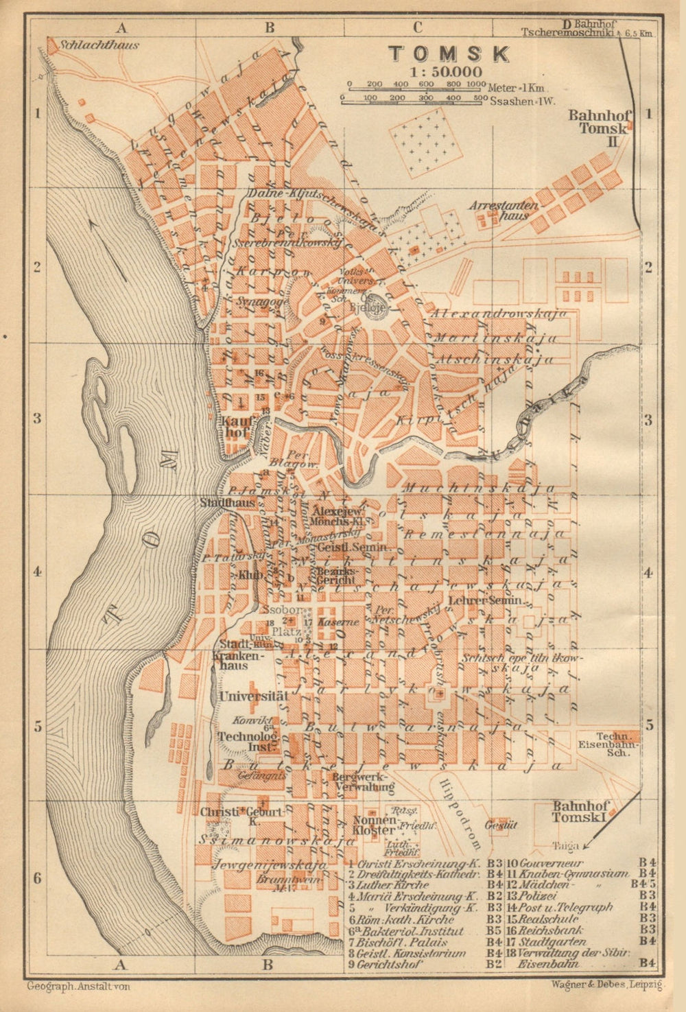 Tomsk town/city plan. Russia. BAEDEKER 1912 old antique vintage map chart