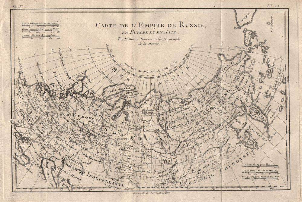 "Carte De L'Empire De Russie en Europe Et En Asie". Russia. BONNE 1780 old map