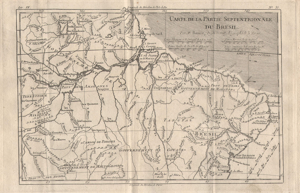 "Carte de la partie septentrionale du Bresil". Northern Brazil. BONNE 1780 map