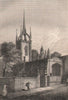 St Dunstan's in the East, London. Antique engraved print 1817 old