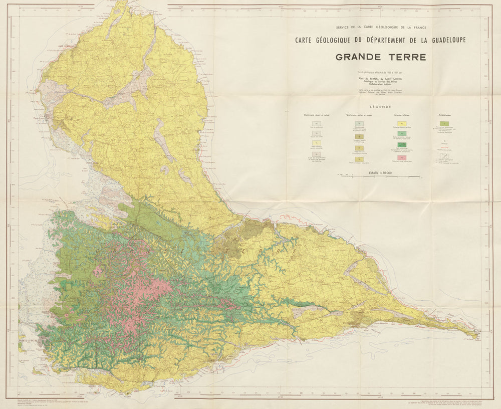 Carte géologique. Guadeloupe - Grande Terre. Caribbean. Geological 1963 map