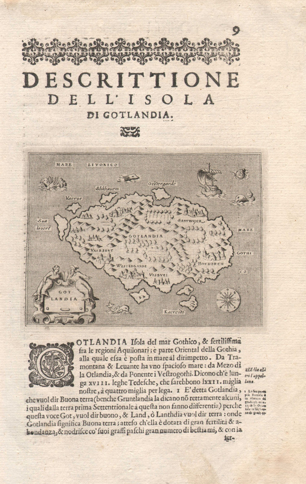 "Descrittione dell' Isola di Gotlandia". PORCACCHI. Gotland Sweden 1620 map