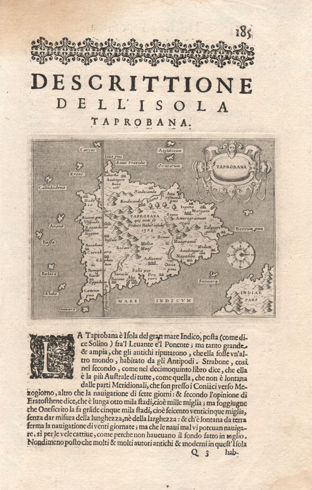 "Descrittione dell' Isola Taprobana". PORCACCHI. Ceylon / Sri Lanka 1620 map