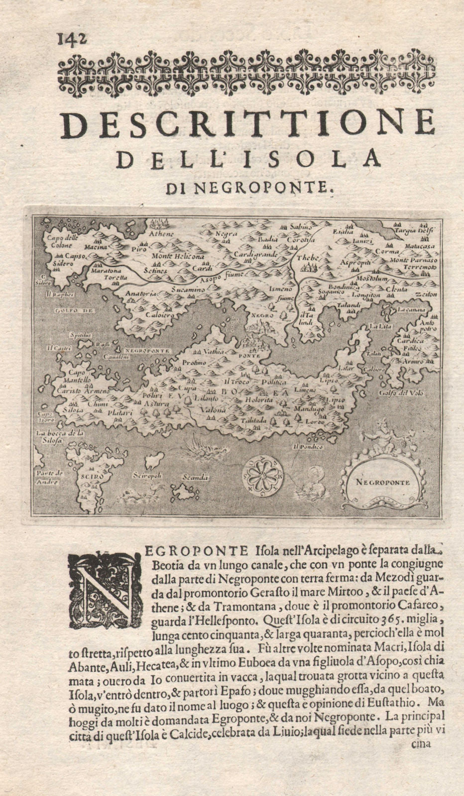 "Descrittione dell' Isola di Negroponte". PORCACCHI Euboea Boeotia Evia 1620 map