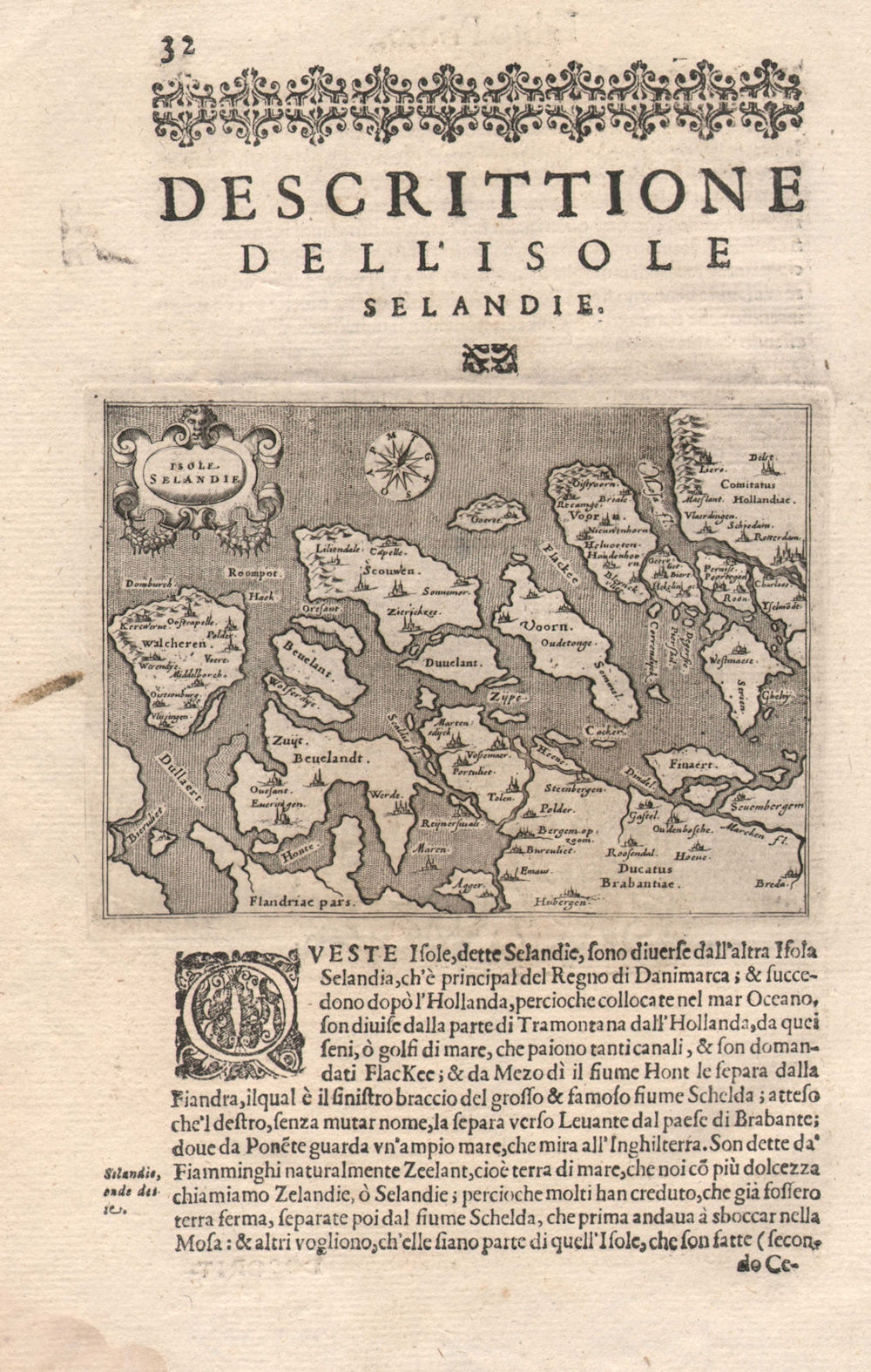 "Descrittione dell' Isole Selandie". PORCACCHI. Zeeland Netherlands 1620 map