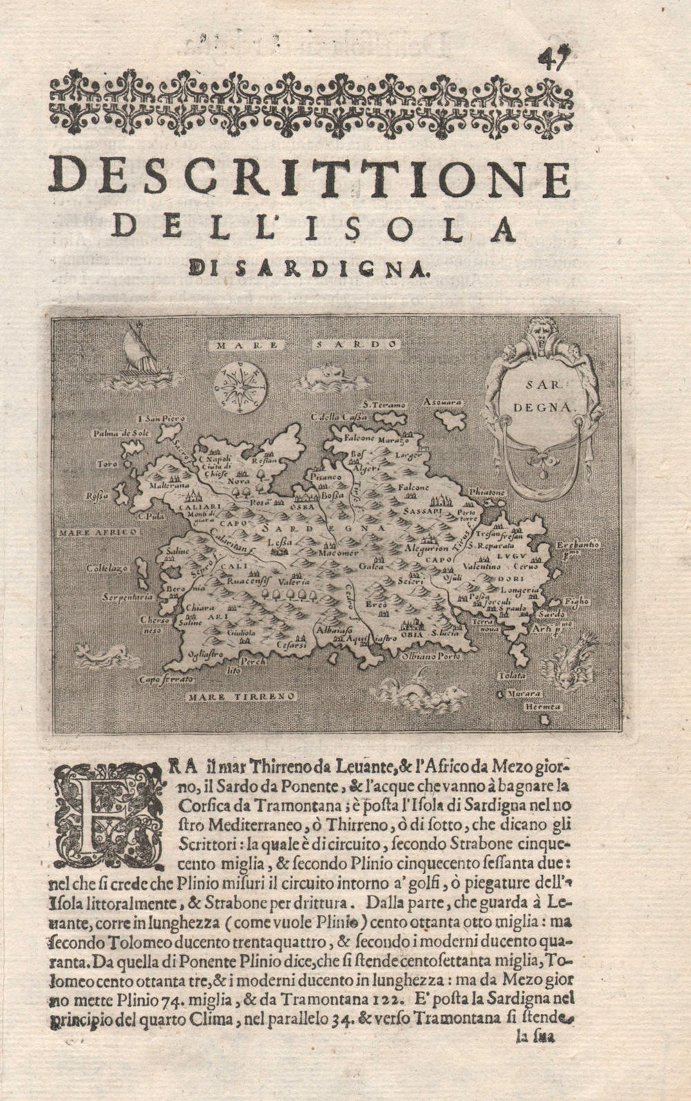 "Descrittione dell' Isola di Sardigna". PORCACCHI. Sardinia Sardegna 1620 map