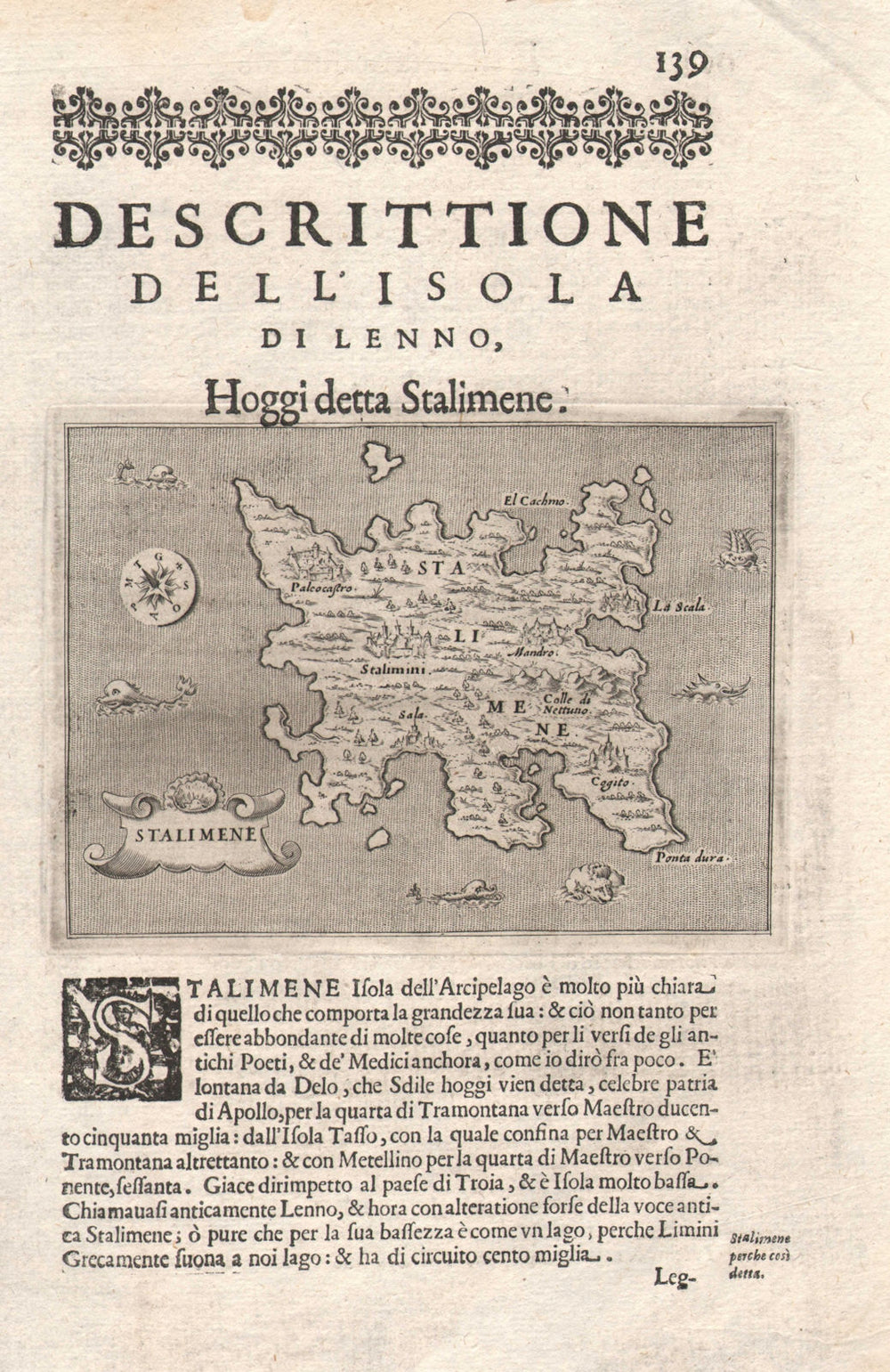 "Descrittione dell' Isola di Lenno…" PORCACCHI. Lemnos Limnos N. Aegean 1620 map
