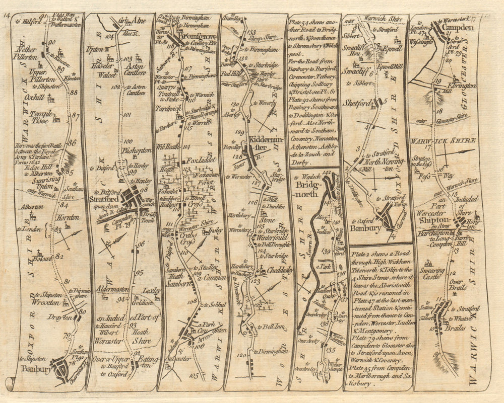 Banbury Stratford Bromsgrove Kidderminster Bridgnorth. KITCHIN road map 1767