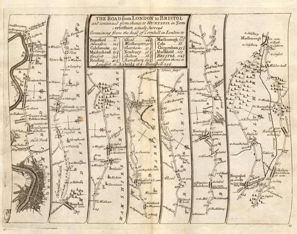 London Maidenhead Reading Newbury Hungerford Marlborough SENEX #10 road map 1719