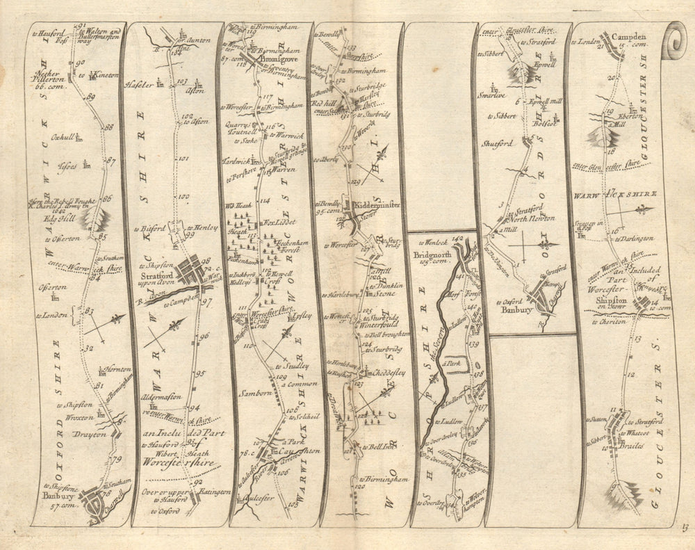 Banbury Stratford Bromsgrove Kidderminster Bridgnorth SENEX #13 road map 1719