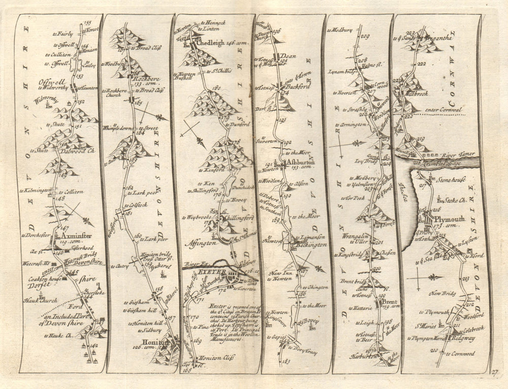 Axminster Honiton Exeter Ashburton Plymouth Tregantle SENEX #27 road map 1719