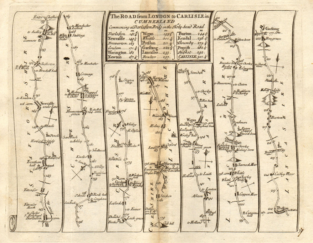 Newcastle-under-Lyme Warrington Ashton/Lyne Wigan Preston SENEX 37 road map 1719