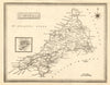 Antique county map of Cornwall by John Heywood. Railways & coach roads c1864