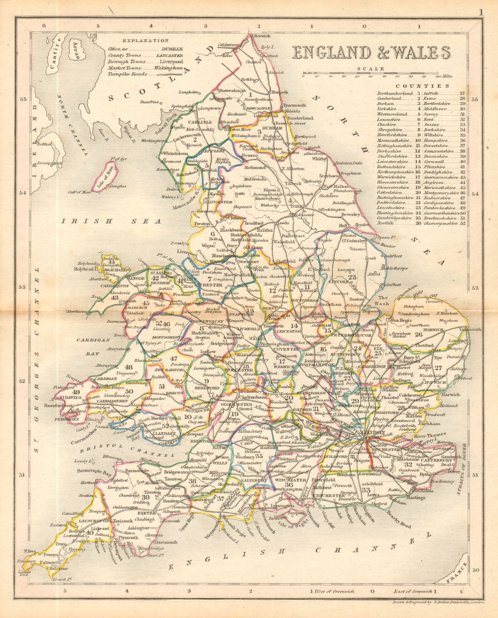 ENGLAND & WALES Roads by ARCHER & DUGDALE 1845 old antique map plan chart