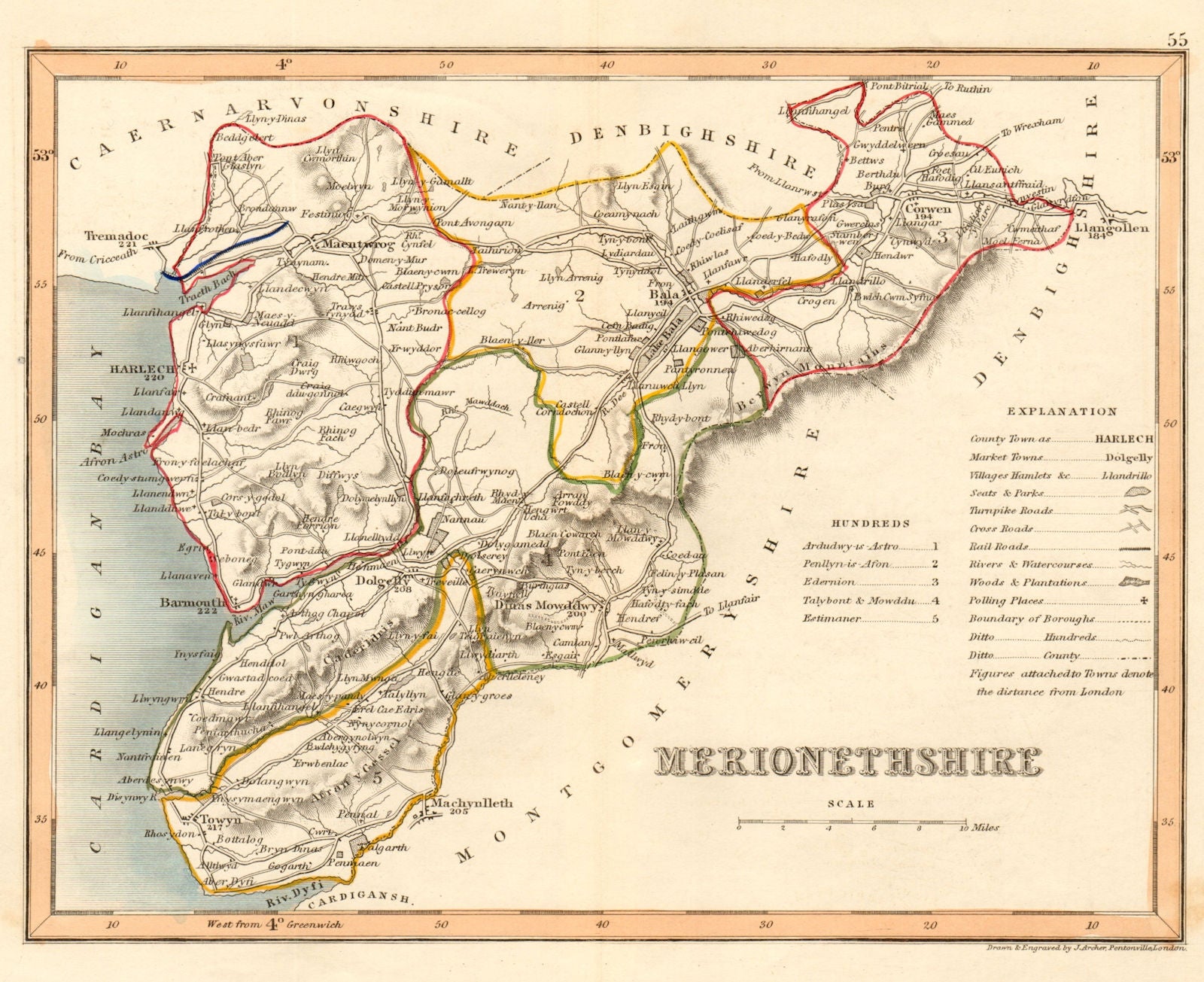 MERIONETHSHIRE County Map By ARCHER DUGDALE Seats Canals Polling 