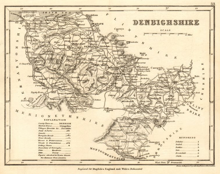 NORTHUMBERLAND county map by DUGDALE/ARCHER. Seats canals polling places 1845