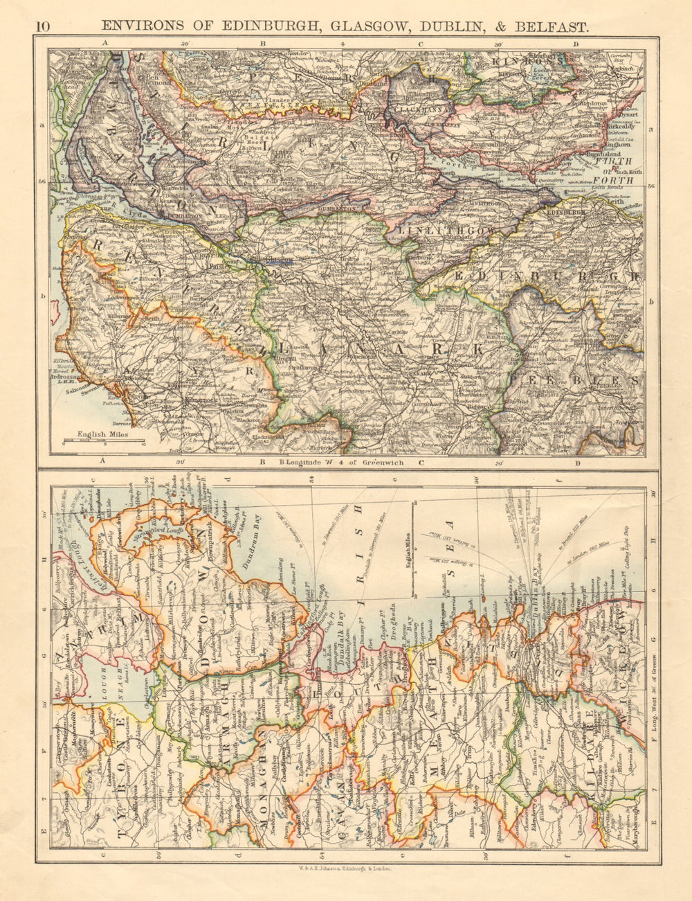 SCOTTISH & IRISH CITIES Edinburgh Glasgow Dublin Belfast environs 1892 old map