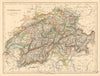 SWITZERLAND Shows cantons & railways Alps Italian lakes JOHNSTON 1892 old map