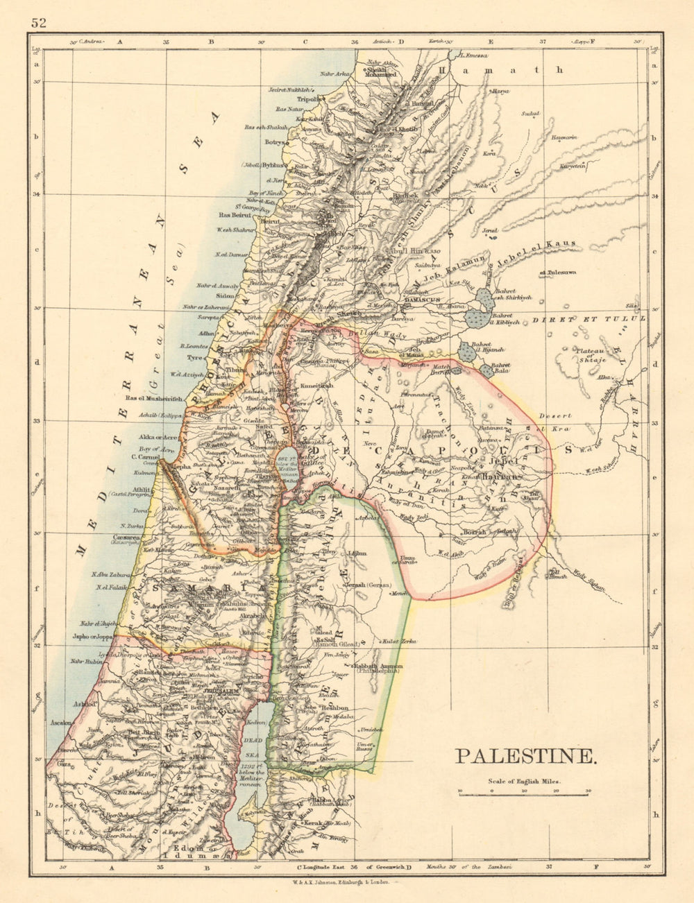 PALESTINE Galilee Samaria Judea Perea Phoenicia Decapolis JOHNSTON 1892 map