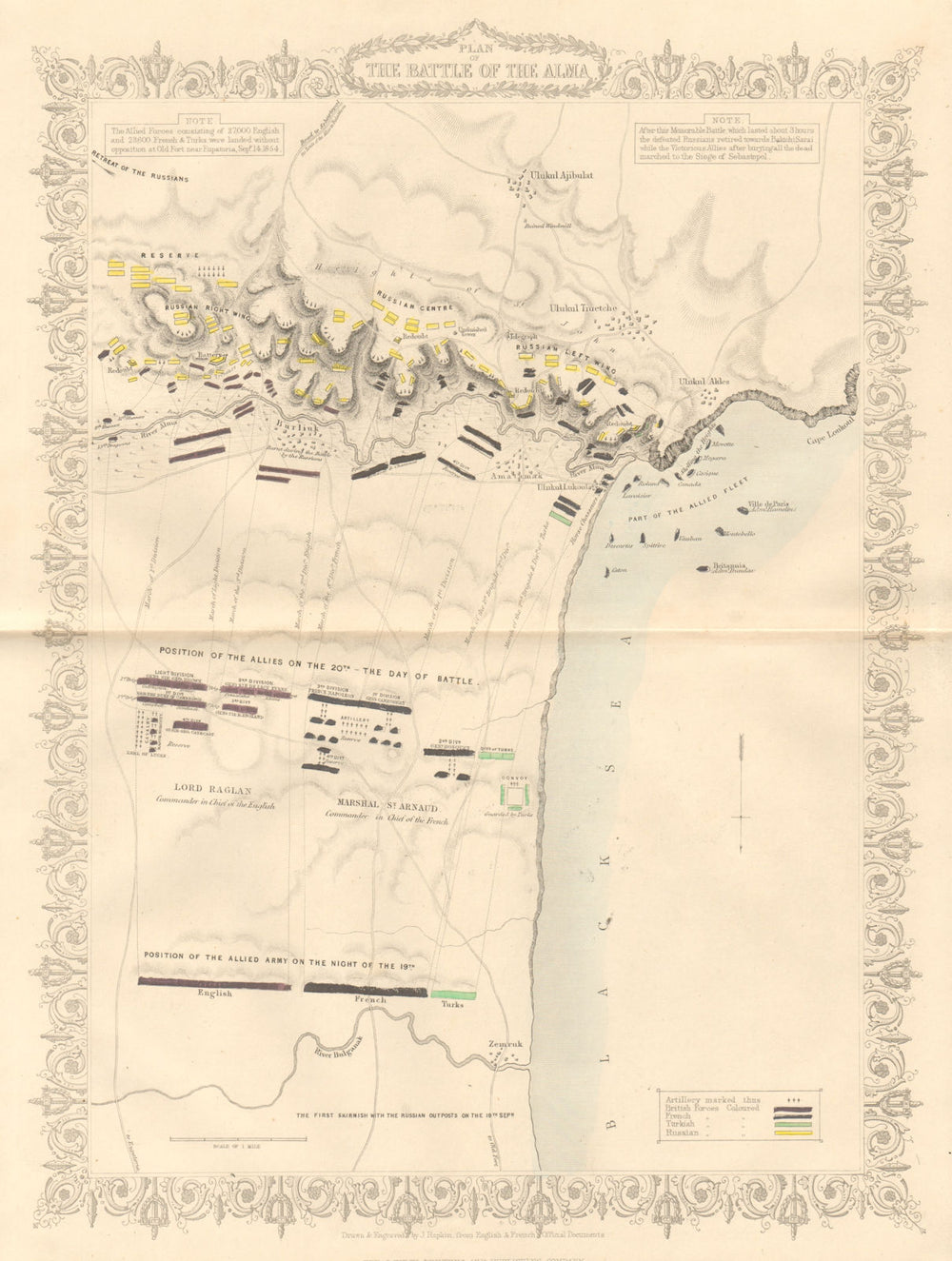 BATTLE OF THE ALMA. Plan by TALLIS & RAPKIN. Sevastopol, Crimean War 1860 map