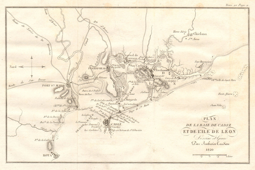 Plan of the Bay of Cadiz, Spain 1817 old antique vintage map chart
