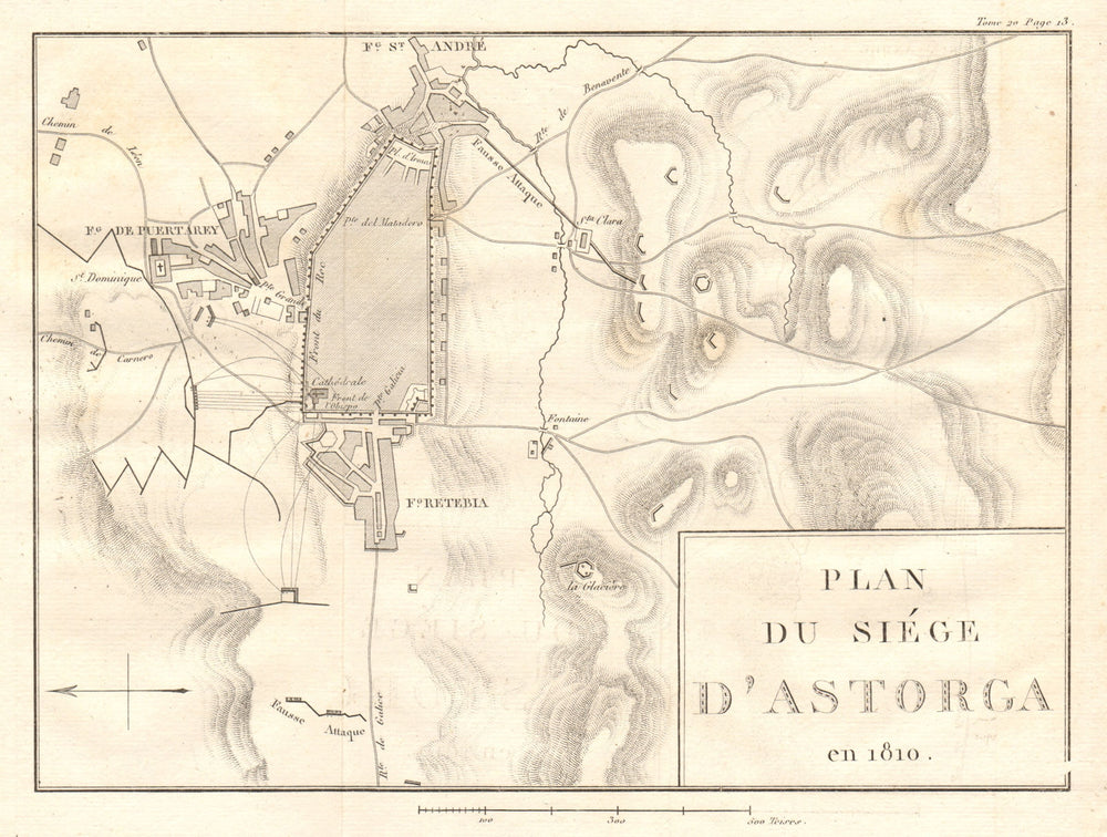 Plan of the Siege of Astorga in 1812. León, Spain. Peninsular War 1817 old map