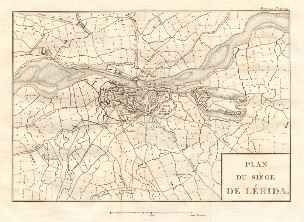 Siege of Lleida / Lérida 1810 plan. Catalonia, Spain. Peninsular War 1817 map