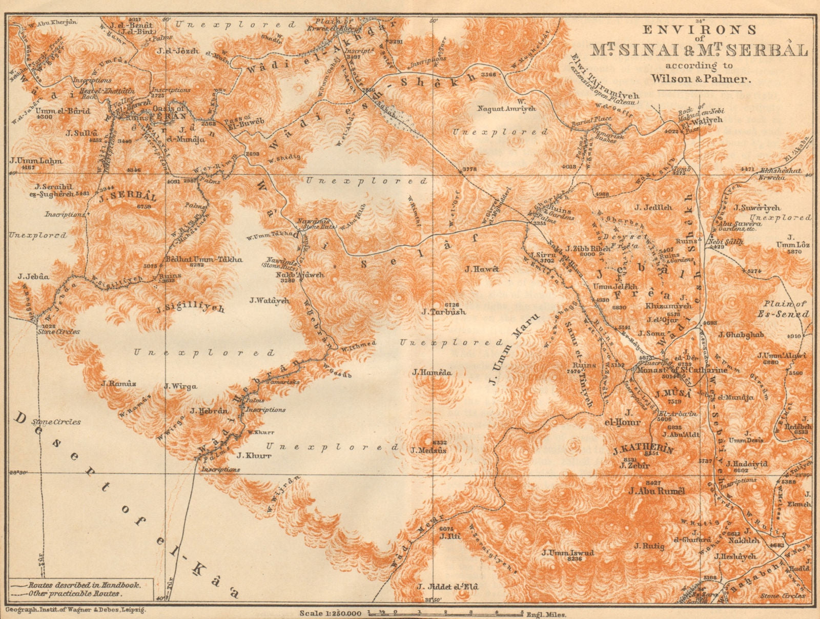 Environs of Mount Sinai and Mt. Serbal. Egypt 1912 old antique map plan
