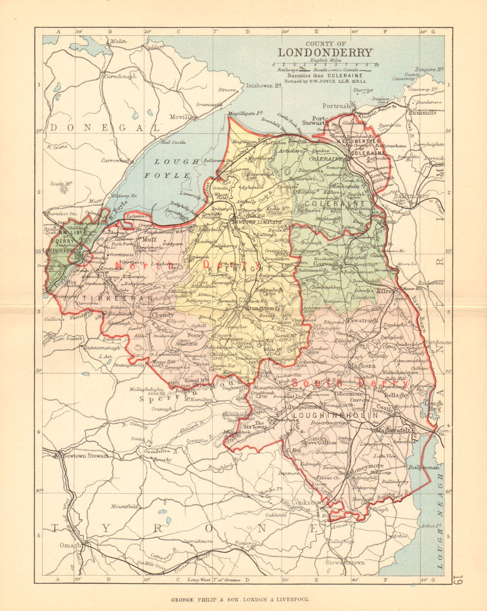 CO. LONDONDERRY. Antique county map. Ulster. Northern Ireland. BARTHOLOMEW 1886