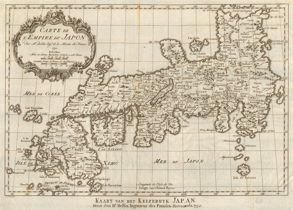 'Carte de l’Empire du Japon'. Empire of Japan. BELLIN / SCHLEY 1756 old map