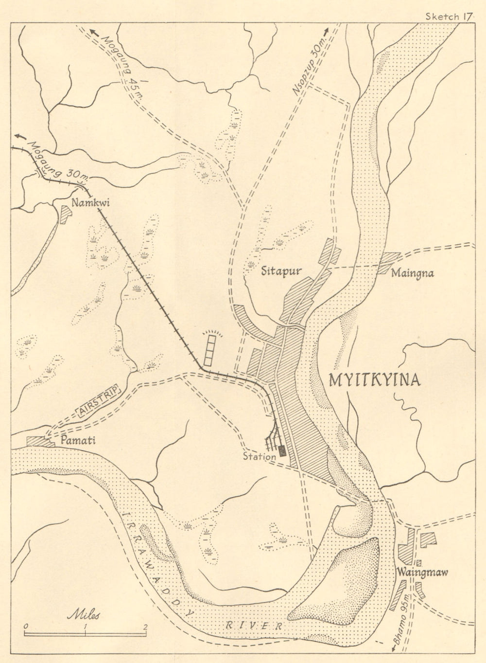 Burma Campaign 1944. Myitkyina. World War 2. Stilwell Chindits 1961 old map