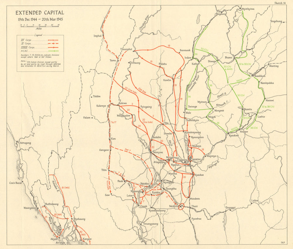 Operation Extended Capital Dec 1944-March 1945. Burma Campaign. WW2 1965 map
