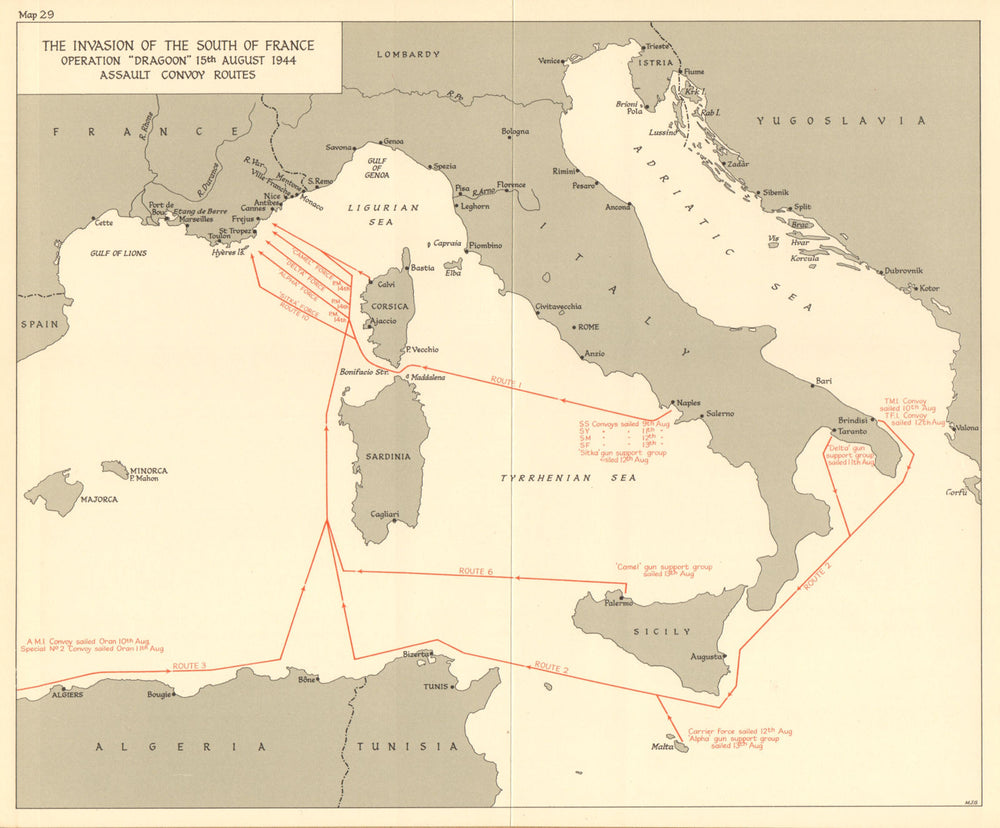 Operation Dragoon 15 August 1944. Assault. Invasion of South of France 1961 map