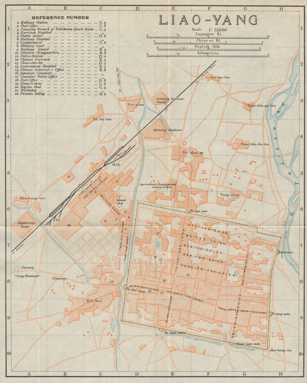 Liaoyang antique town city plan. Wensheng Baita. Liaoning, China 1913 old map