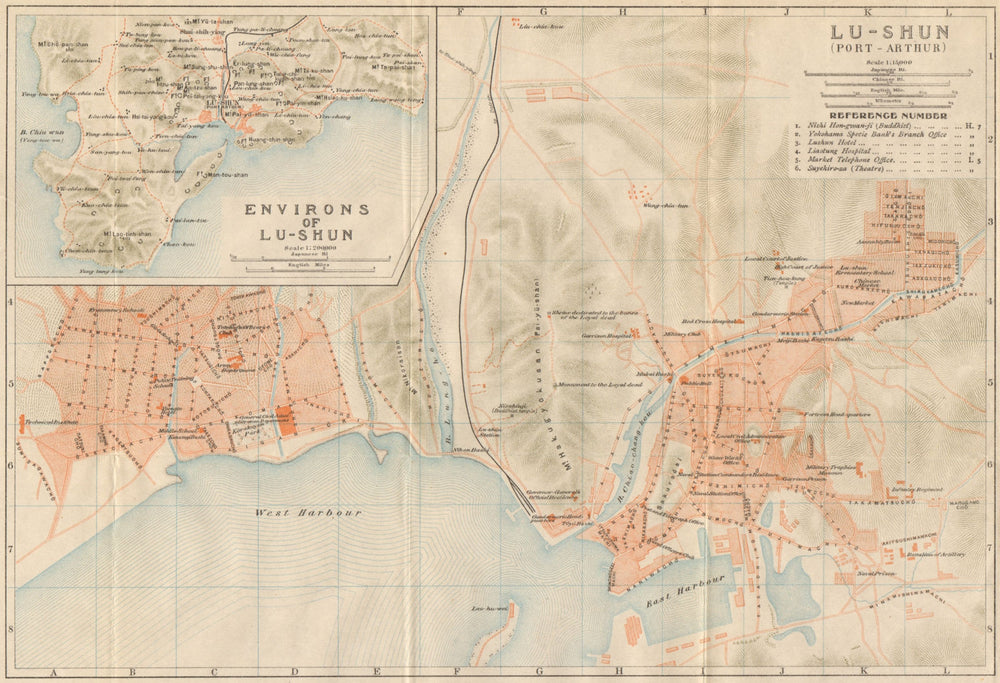 'Lu-shun (Port Arthur)'. Lushunkou, Dalian city plan. Liaoning, China 1913 map