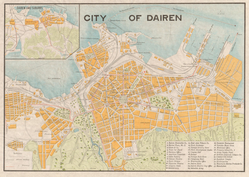 'City of Dairen'. Dalian antique town city plan. Liaoning, China c1913 old map