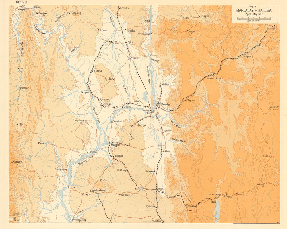 Mandalay-Kalewa, April-May 1942. Japanese conquest of Burma World War 2 1961 map