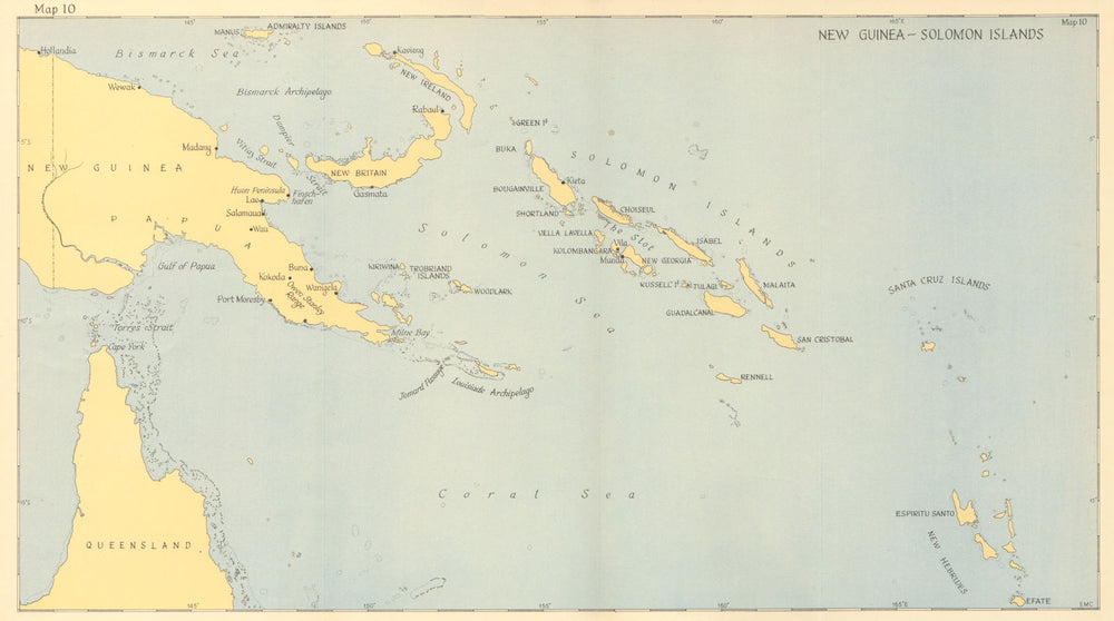 New Guinea-Solomon Islands 1942/3. Pacific Campaign. World War 2 1961 old map
