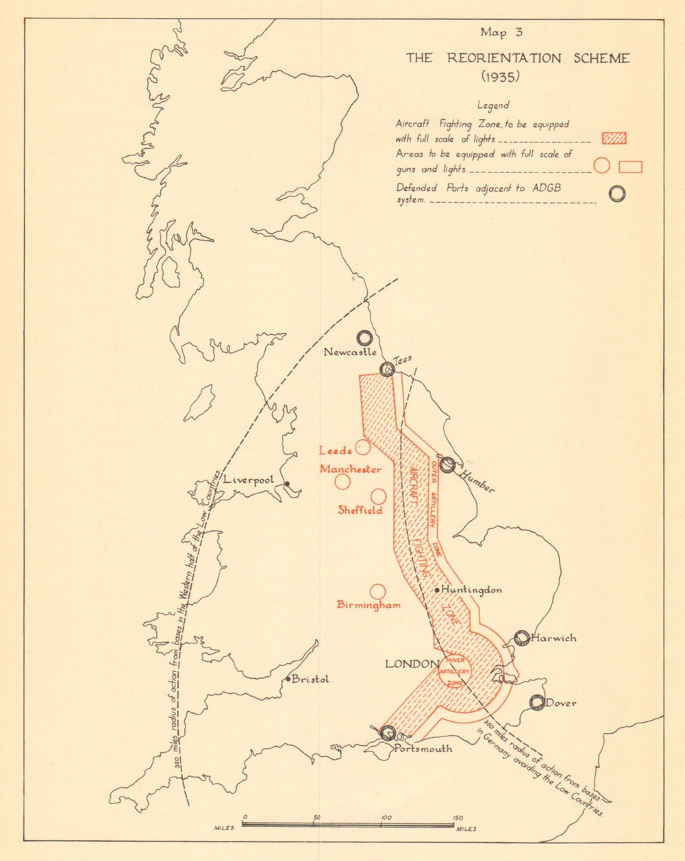 The Reorientation Scheme of Air Defence (1935). Battle of Britain. WW2 1957 map