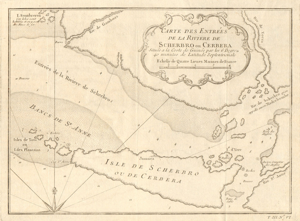'Entrées de la riviere de Scherbro'. Sherbro river Sierra Leone. BELLIN 1747 map