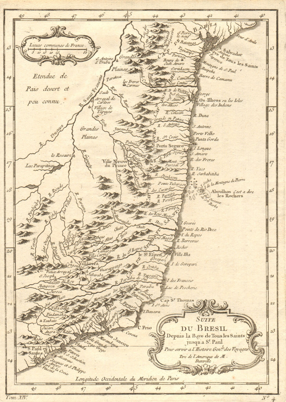 'Suite du Brésil depuis…' Northern Brazil. Salvador-Sao Paolo. BELLIN 1757 map