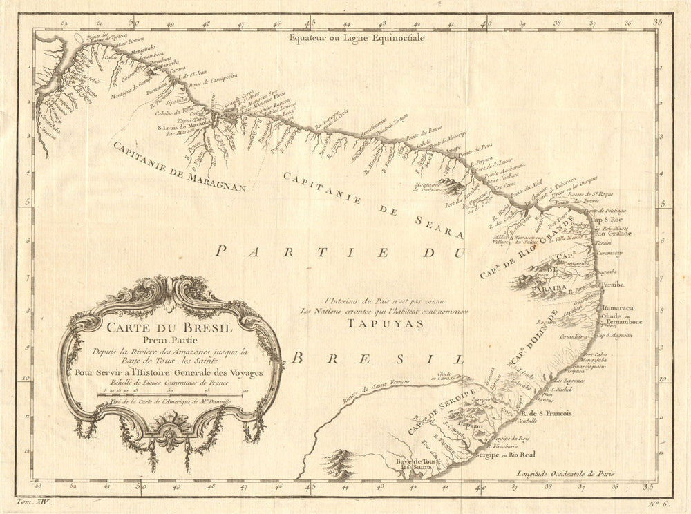 'Carte du Brésil Prem. Partie…' Northern Brazil Amazon-Salvador. BELLIN 1757 map