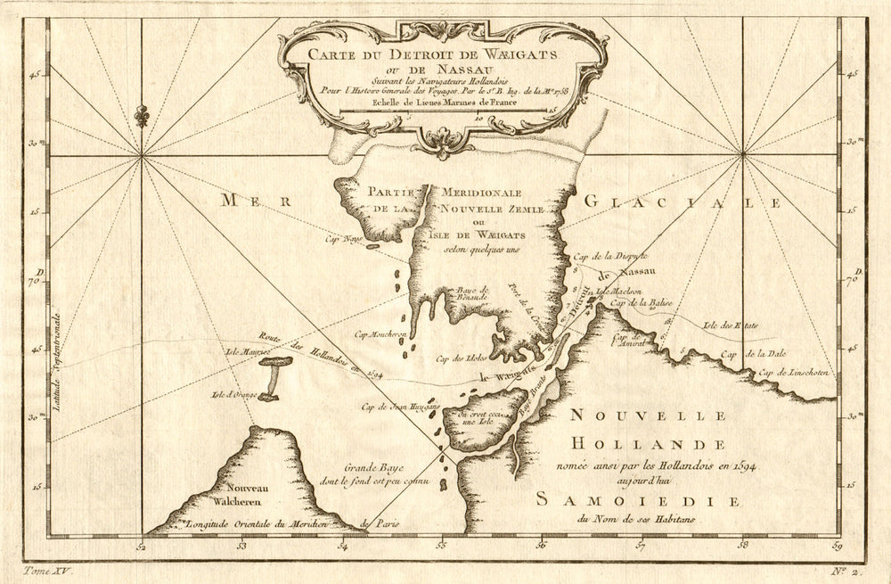 'Carte du Détroit de Waeigats ou… Nassau'. Novaya Zemlya Arctic. BELLIN 1759 map