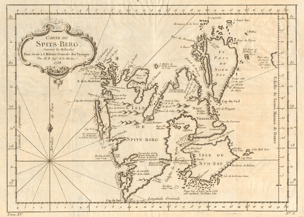 'Carte du Spits-Berg'. Spitsbergen, Svalbard. Arctic Ocean. BELLIN 1759 map