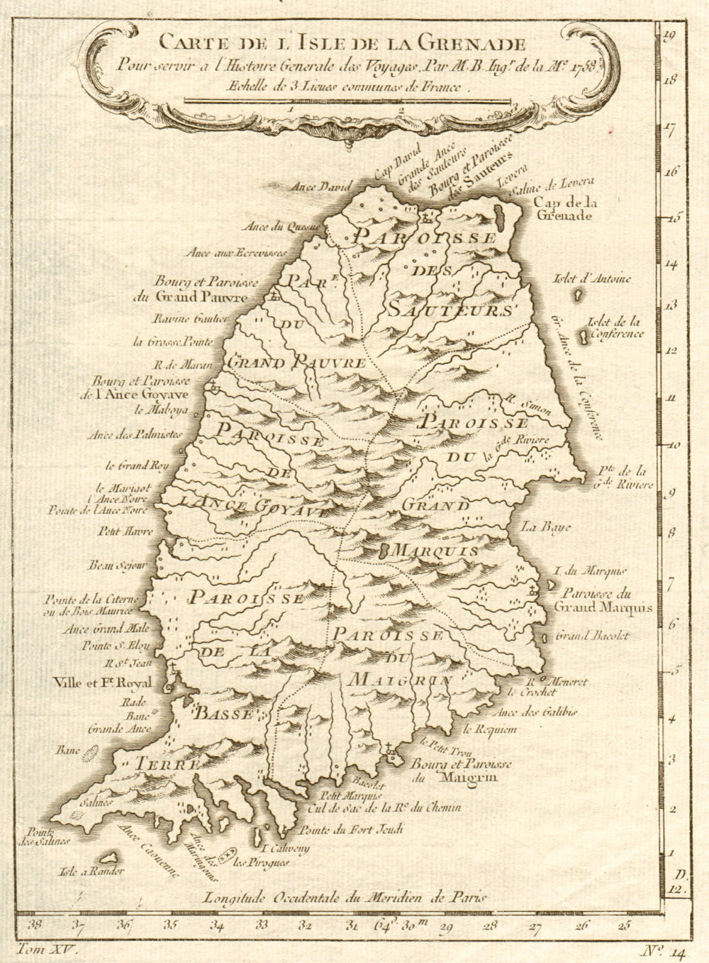 'Carte de l'Isle de la Grenade'. Grenada. West Indies. BELLIN 1759 old map
