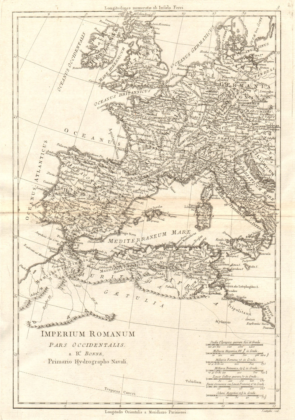 Imperium Romanum pars Occidentalis. Roman Empire. Western Europe. BONNE 1789 map