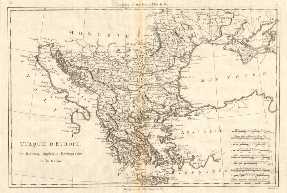 Turquie d’Europe. Turkey in Europe. Greece & the Balkans. BONNE 1790 old map